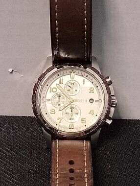 Fossil Chronograph Watch with Cream Dial and Brown Leather Strap FS5453